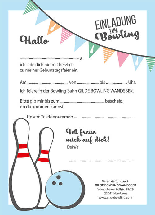 Gilde Bowling Wandsbek Einladung Blau